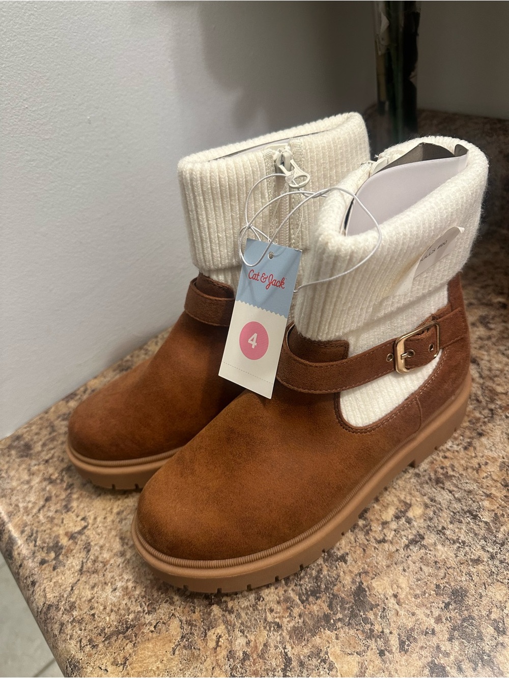 Cat & Jack Brown Boots with Cream Knit Cuff